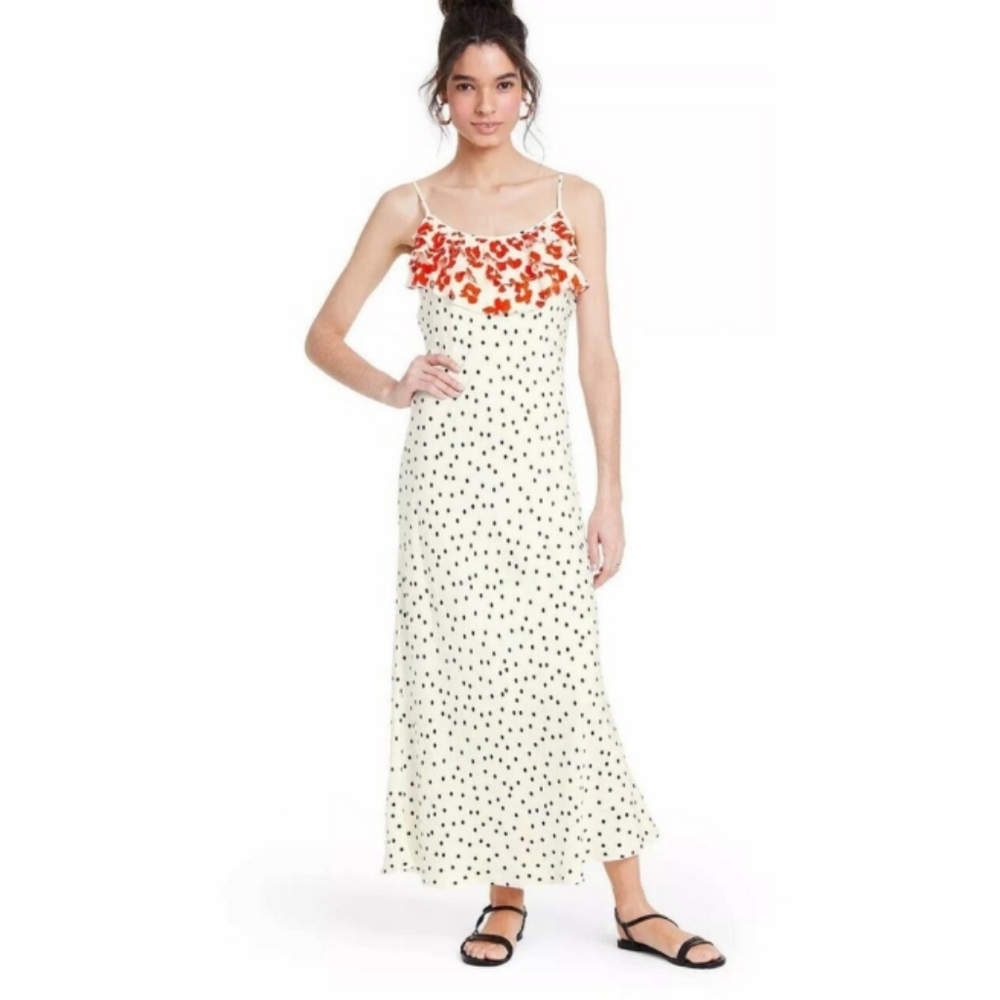 Rixo X Target Sleeveless Ruffled polka dot Slip midi Dress Feminine Boho